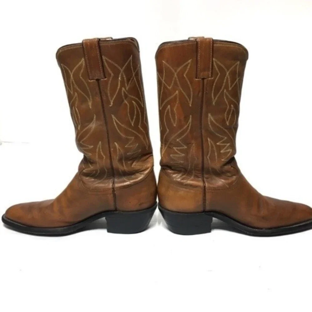 Justin Cowboy Tan Leather Pull On Boots 7D